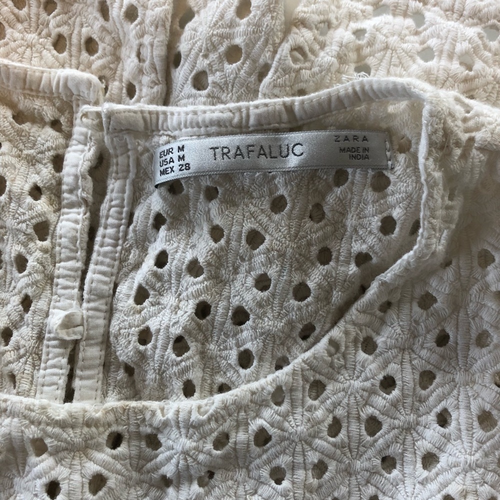 Zara Trafaluc White Crochet Knit Eyelet Floral Top